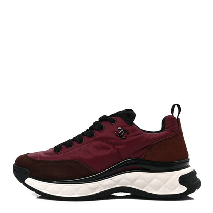 Chanel Nylon Suede Calfskin CC Sneakers 38.5 Burgundy 1 of 7