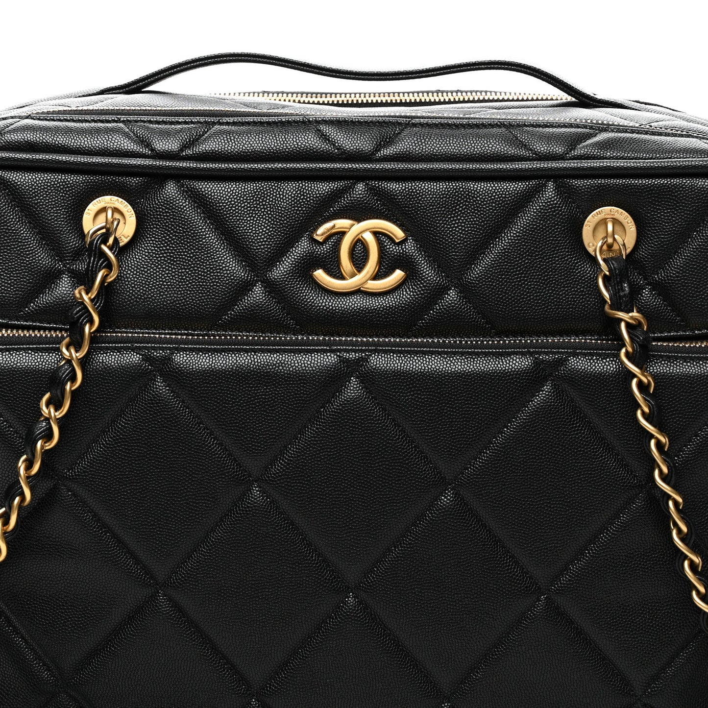 Shiny Grained Calfskin Quilted Travel Bowling Bag Black
