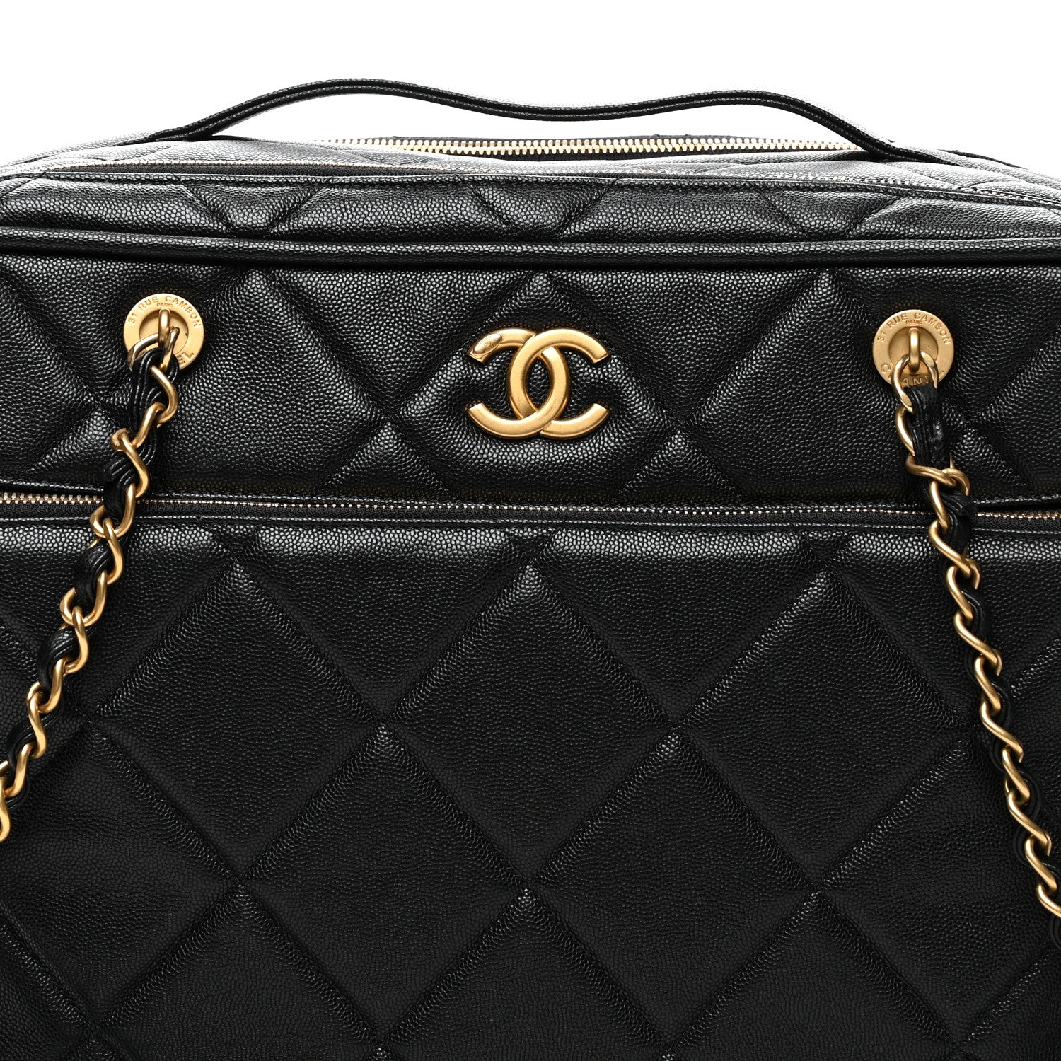 Chanel Shiny Grained Calfskin Quilted Travel Bowling Bag Black 8 of 10