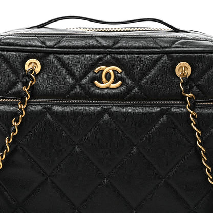 Chanel Shiny Grained Calfskin Quilted Travel Bowling Bag Black 8 of 10