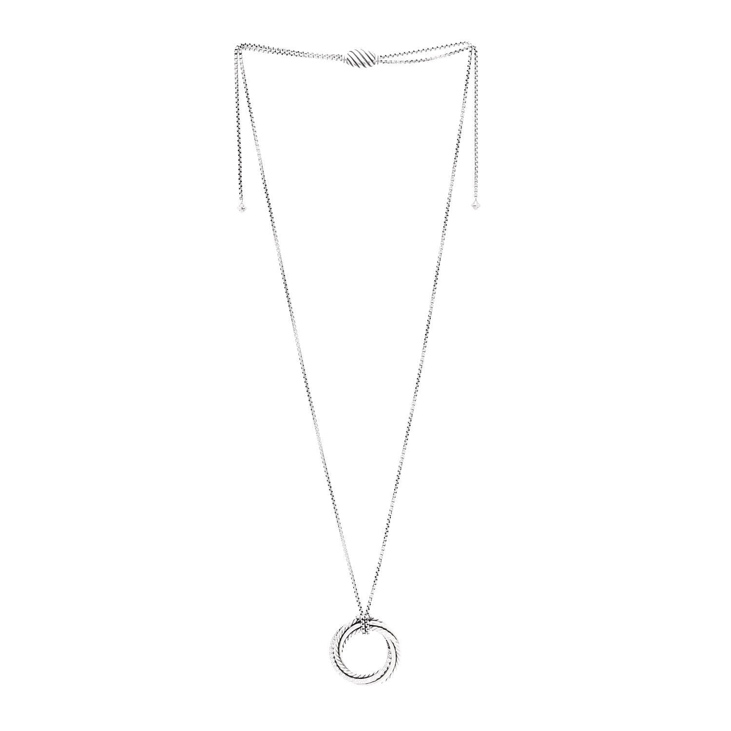 David Yurman Sterling Silver Pave Diamond 30mm Crossover Circle Necklace 3 of 4