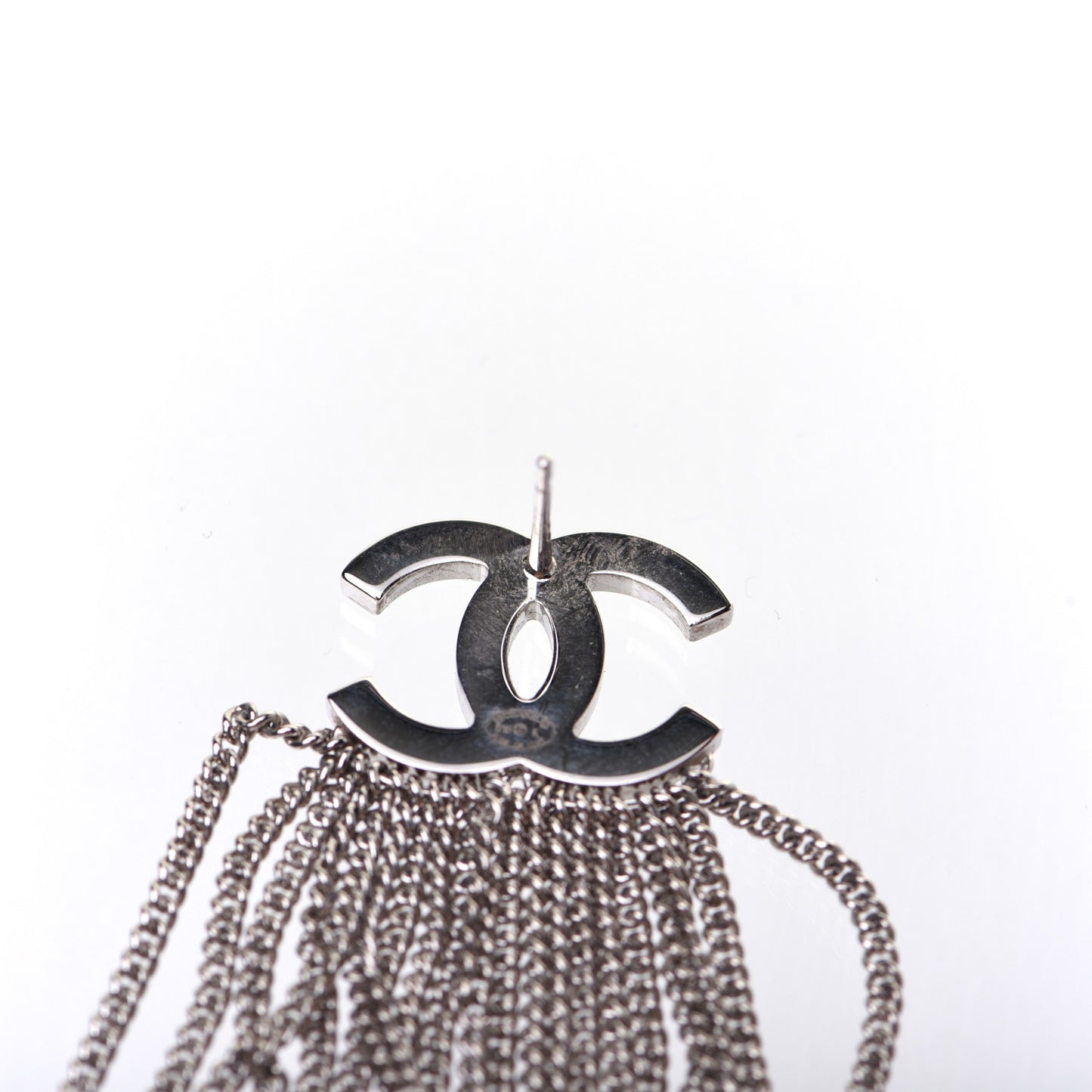 Baguette Crystal CC Chain Drop Earrings Silver