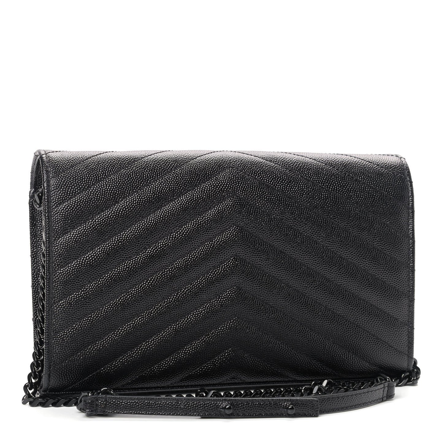 Grain De Poudre Matelasse Chevron Monogram Chain Wallet Black