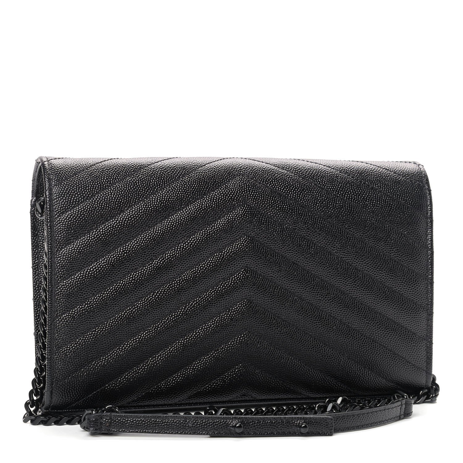 Saint Laurent Grain De Poudre Matelasse Chevron Monogram Chain Wallet Black 2 of 7
