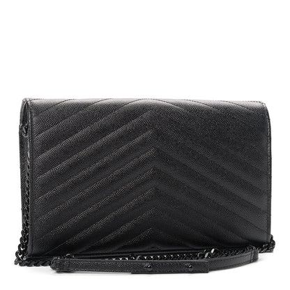 Saint Laurent Grain De Poudre Matelasse Chevron Monogram Chain Wallet Black 2 of 7