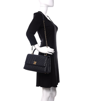 Chanel Caviar Chevron Quilted Small Coco Handle Flap Navy 2 of 11