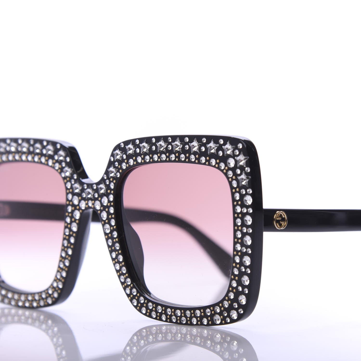 Gucci Acetate Crystal Oversize Sunglasses GG0148S Black 7 of 8