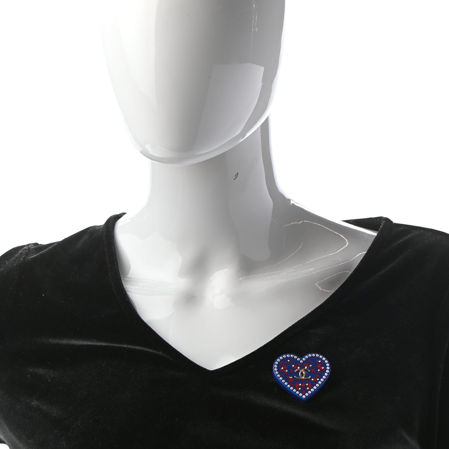 Chanel Resin Pearl Crystal CC Heart Brooch Blue 2 of 5