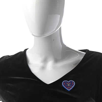 Chanel Resin Pearl Crystal CC Heart Brooch Blue 2 of 5