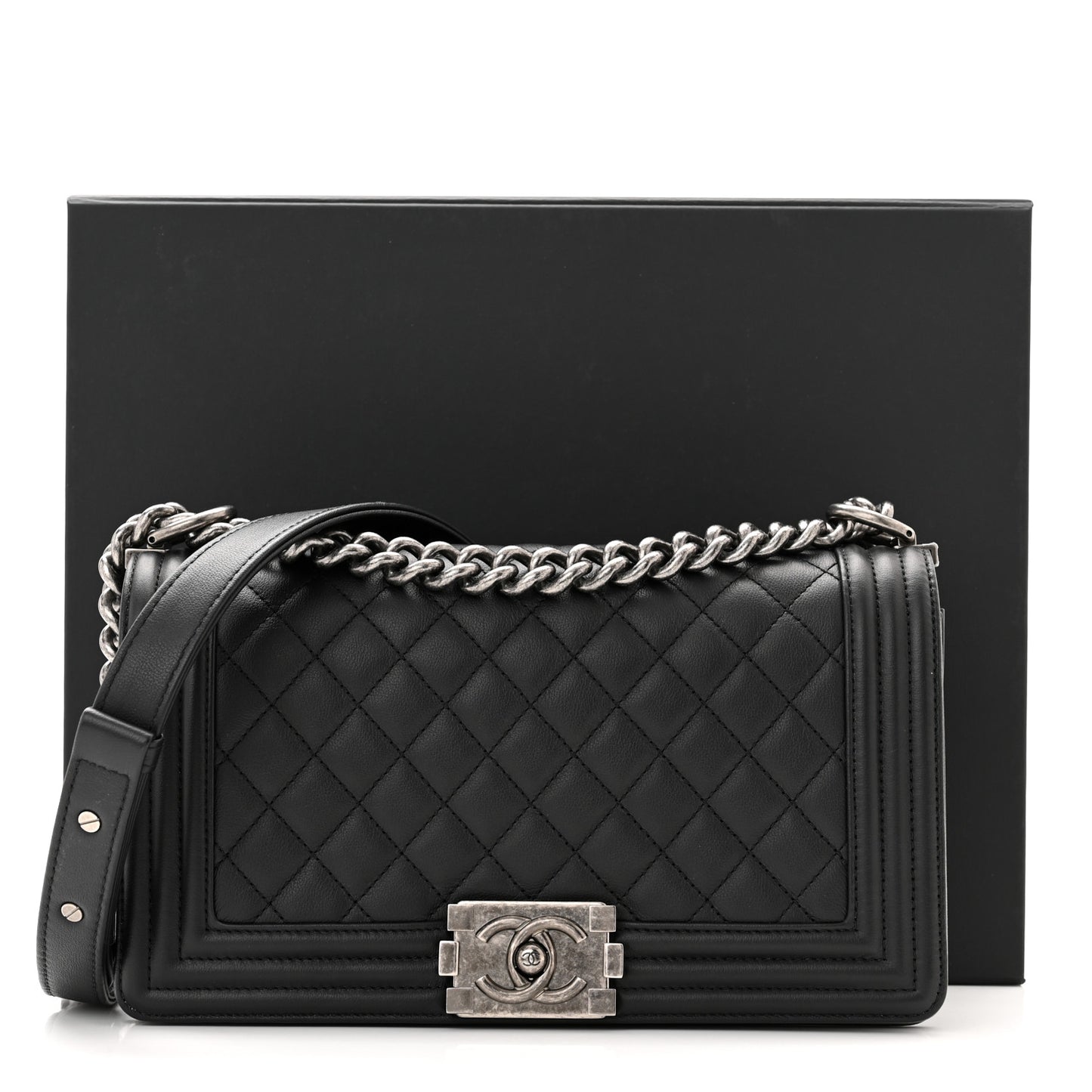 Calfskin Quilted Medium Boy Flap Black
