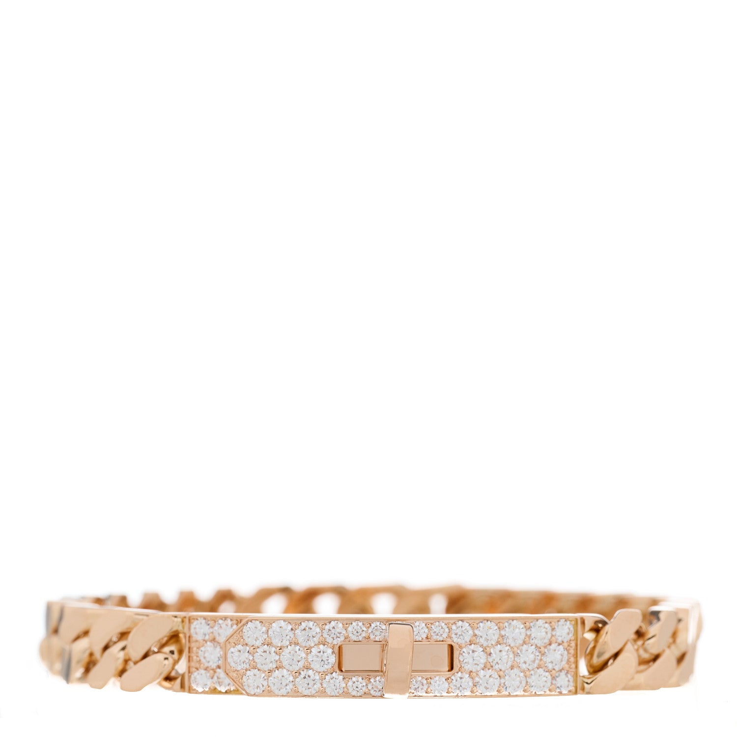 Hermes 18K Rose Gold Diamond PM Kelly Gourmette Bracelet SH 1 of 3