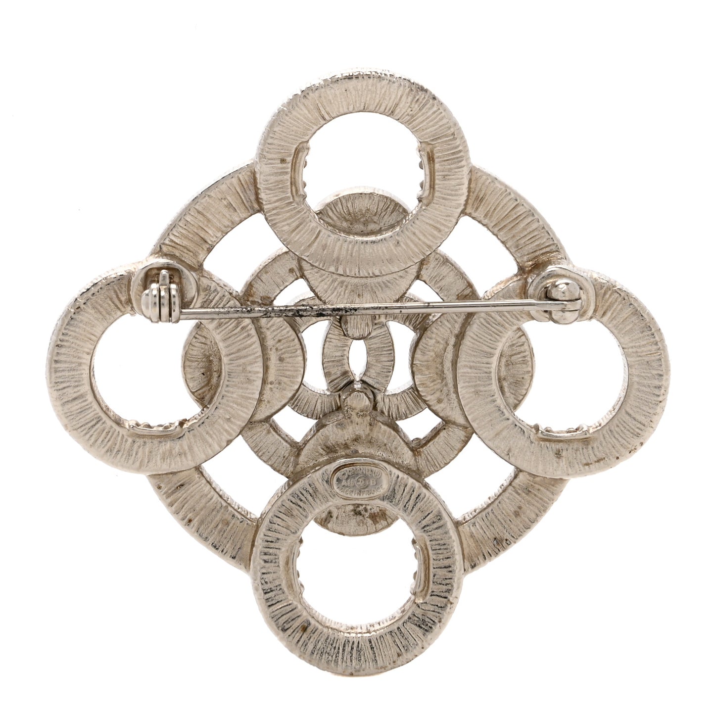 Crystal Pearl CC Brooch Silver