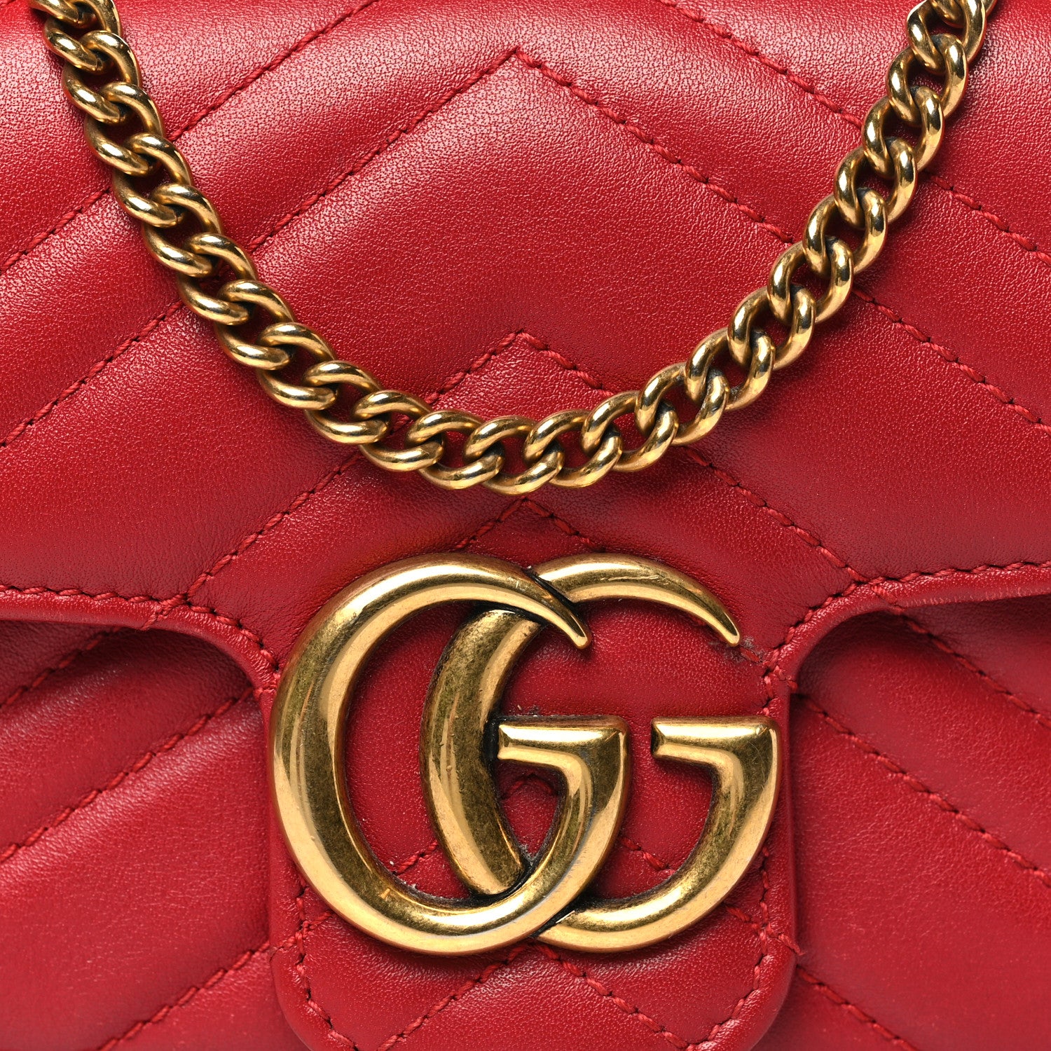 Gucci Calfskin Matelasse Super Mini GG Marmont Shoulder Bag Hibiscus Red 8 of 11