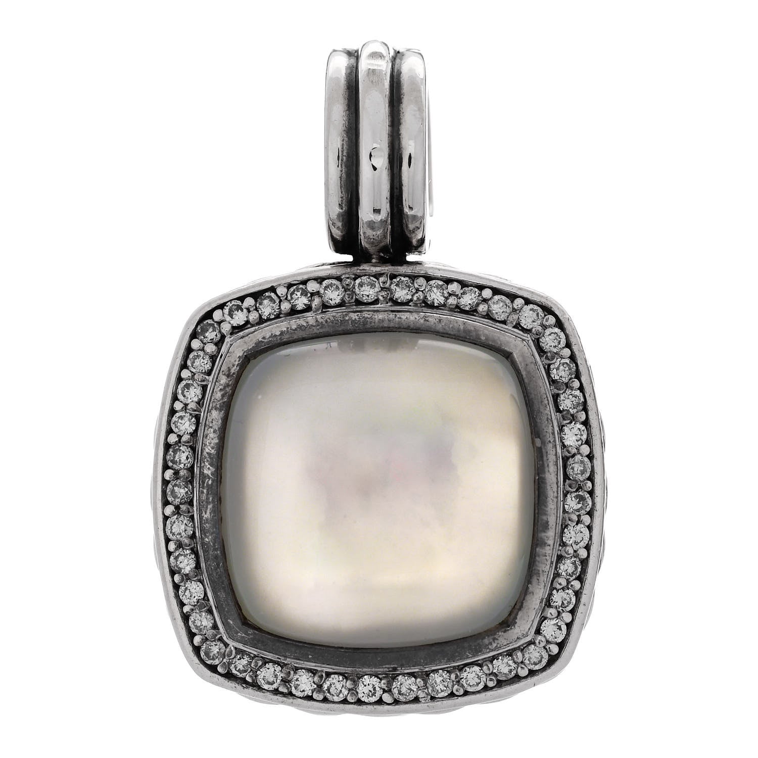 David Yurman Sterling Silver Diamond Moon Quartz 14mm Albion Enhancer Pendant 1 of 4