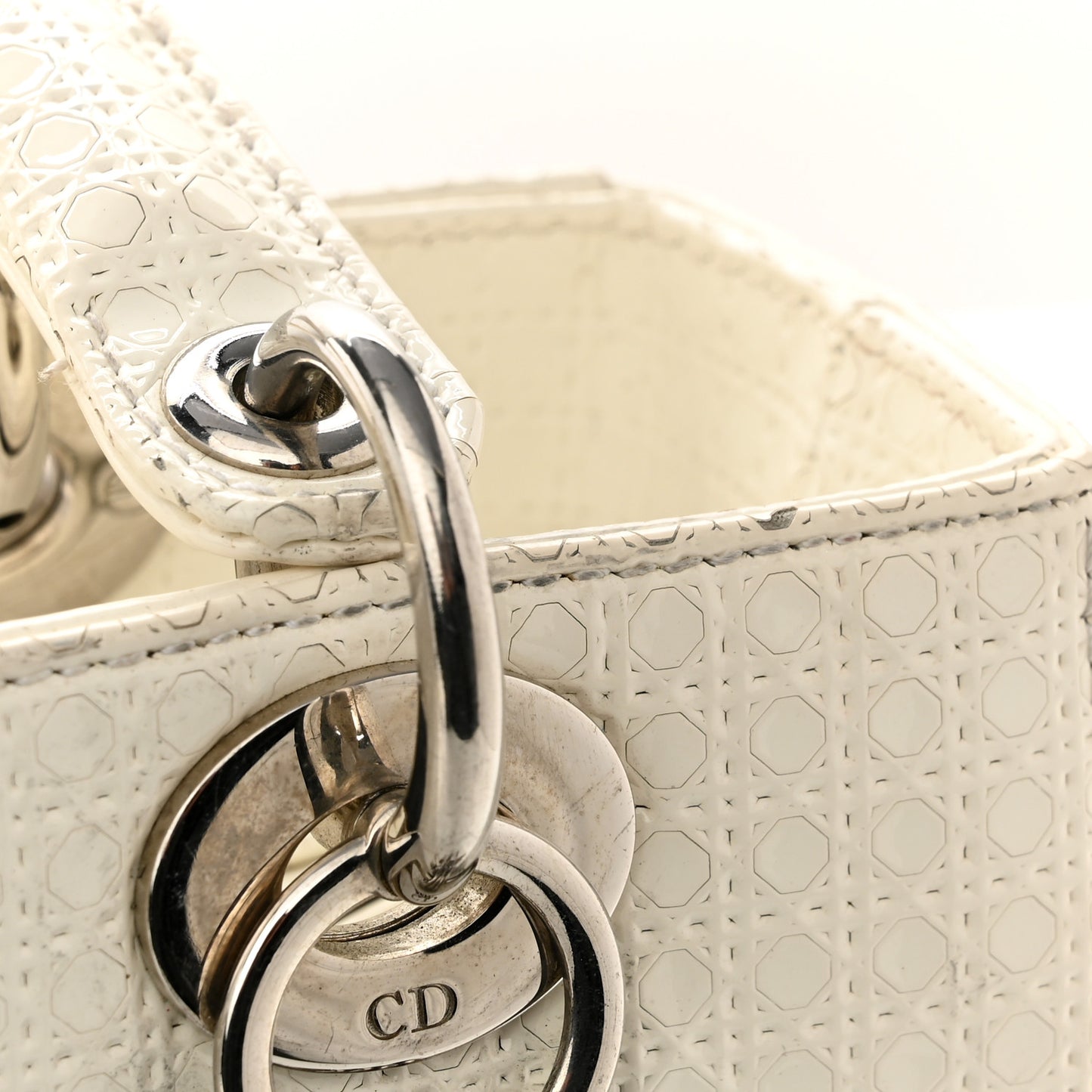 Patent Micro-Cannage Medium Lady Dior White
