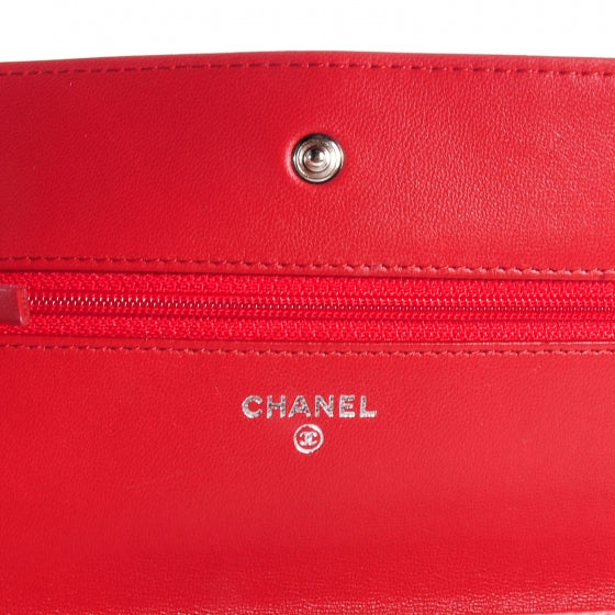 Lambskin Quilted Wallet On Chain WOC Red