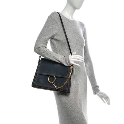 Chloe Calfskin Suede Studded Medium Faye Shoulder Bag Full Blue 2 of 7