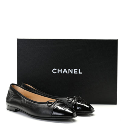 Chanel Lambskin Patent Cap Toe Ballerina Flats 40 Black 13 of 13
