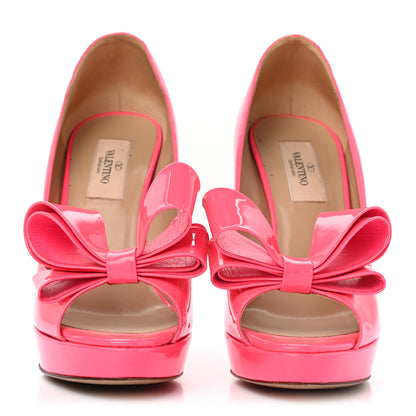 Valentino Garavani Patent Couture Bow Peep Toe 30/125mm Platform Pumps 38 Peony 2 of 9