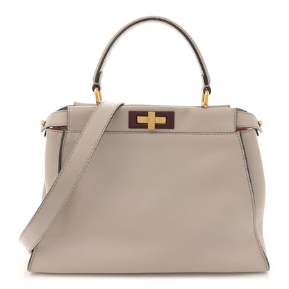 Fendi Vitello Seta Shiny Nappa Medium Peekaboo Iconic Satchel Grigio Polvere Bois de Rose 1 of 18