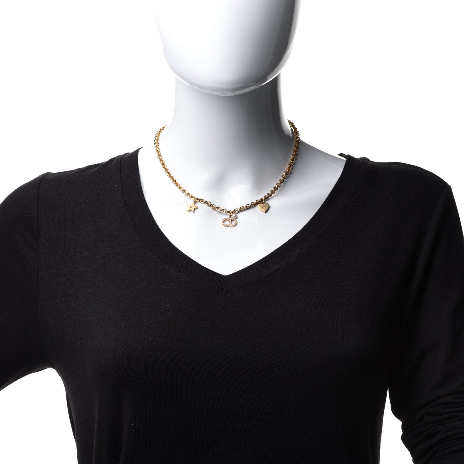Christian Dior Metal Crystal CD Star Heart Necklace Aged Gold 2 of 8