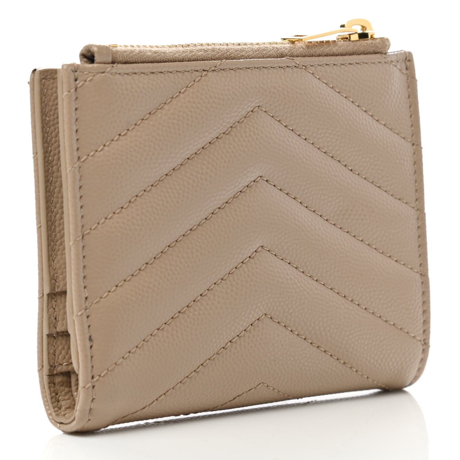 Saint Laurent Grain De Poudre Matelasse Chevron Monogram Zipped Card Case Nude Powder 3 of 8