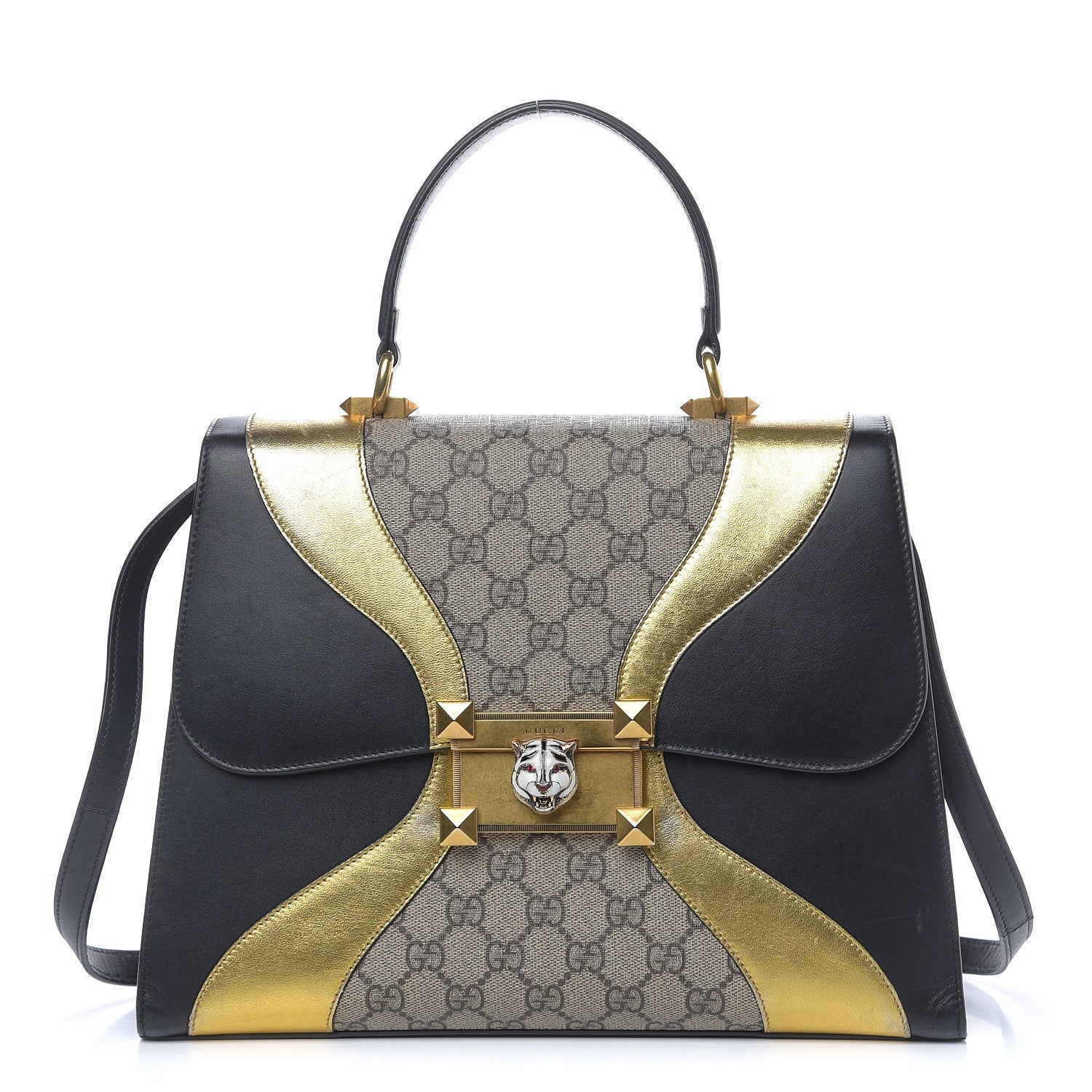 Gucci Nappa GG Supreme Monogram Medium Osiride Top Handle Bag Black Oro Vecchio Beige Ebony 1 of 19