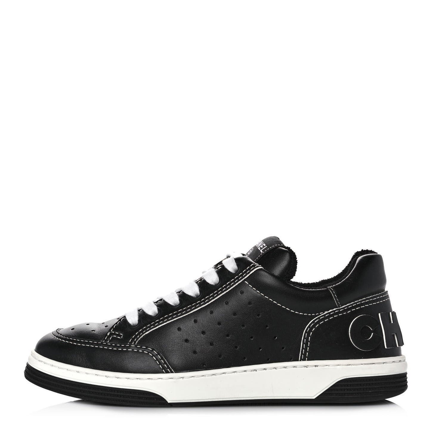 Calfskin Womens Logo Sneakers 37 Black White