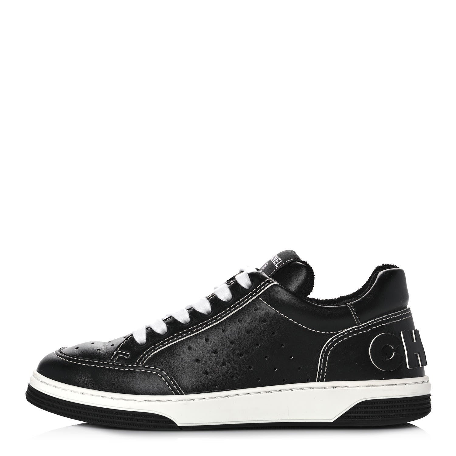 Chanel Calfskin Womens Logo Sneakers 37 Black White 1 of 9