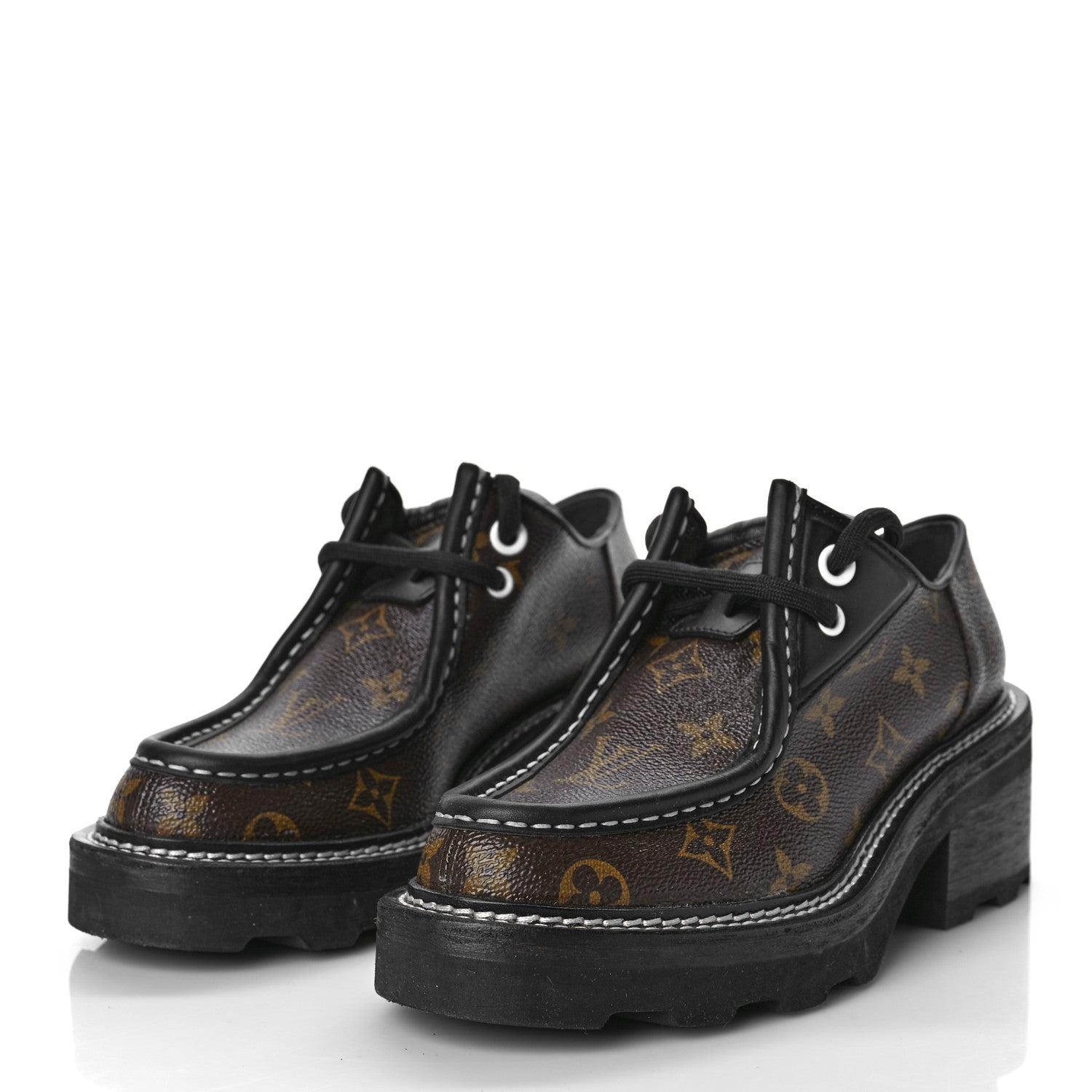 Louis Vuitton Monogram Calfskin Beaubourg Platform Derby Shoes 37 Brown 4 of 11