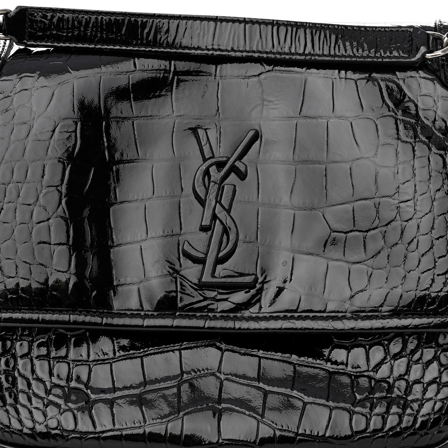 Patent Crocodile Embossed Lambskin Monogram Medium Niki Chain Satchel Black
