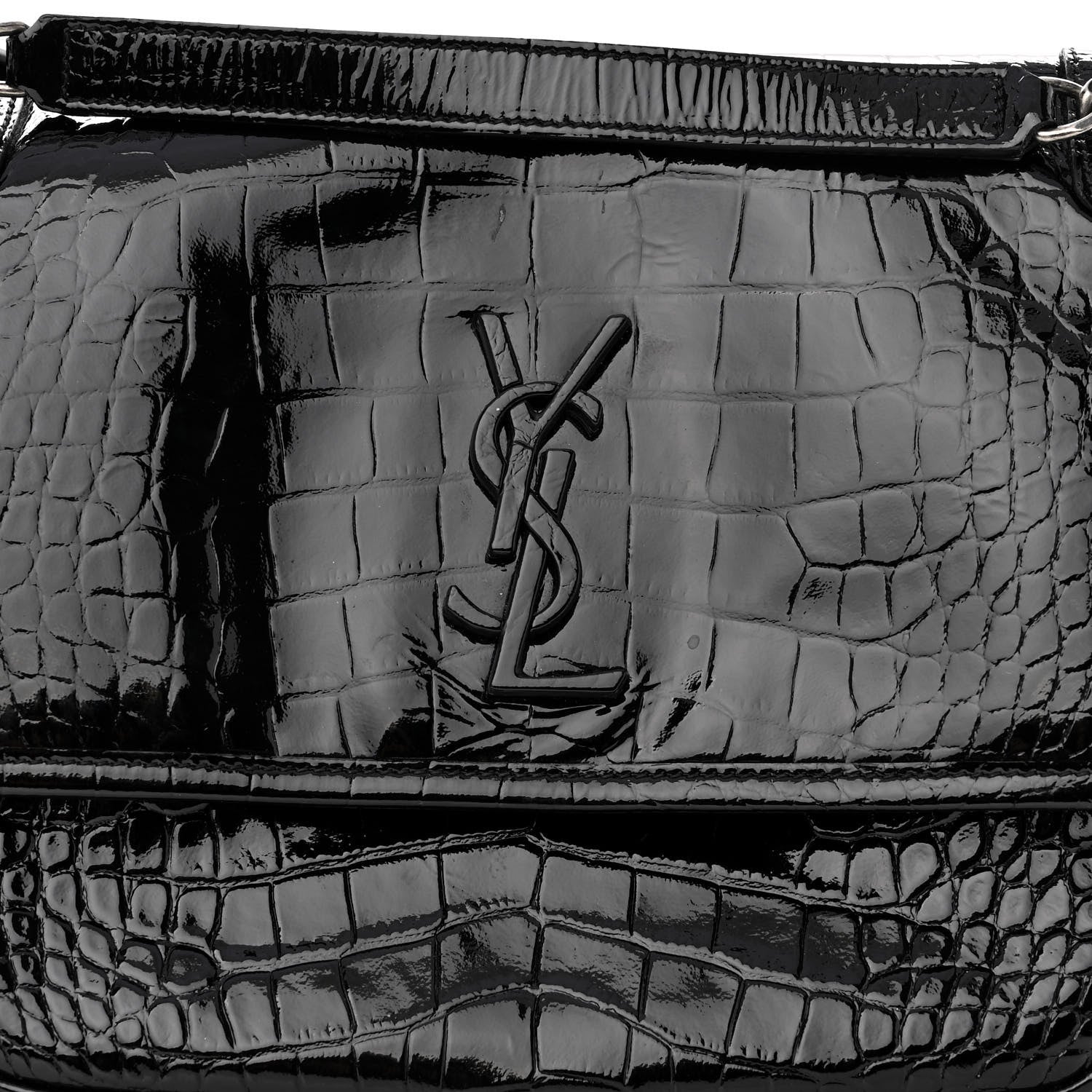 Saint Laurent Patent Crocodile Embossed Lambskin Monogram Medium Niki Chain Satchel Black 7 of 9