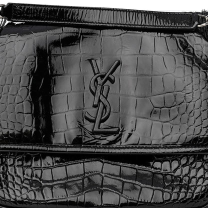 Saint Laurent Patent Crocodile Embossed Lambskin Monogram Medium Niki Chain Satchel Black 7 of 9