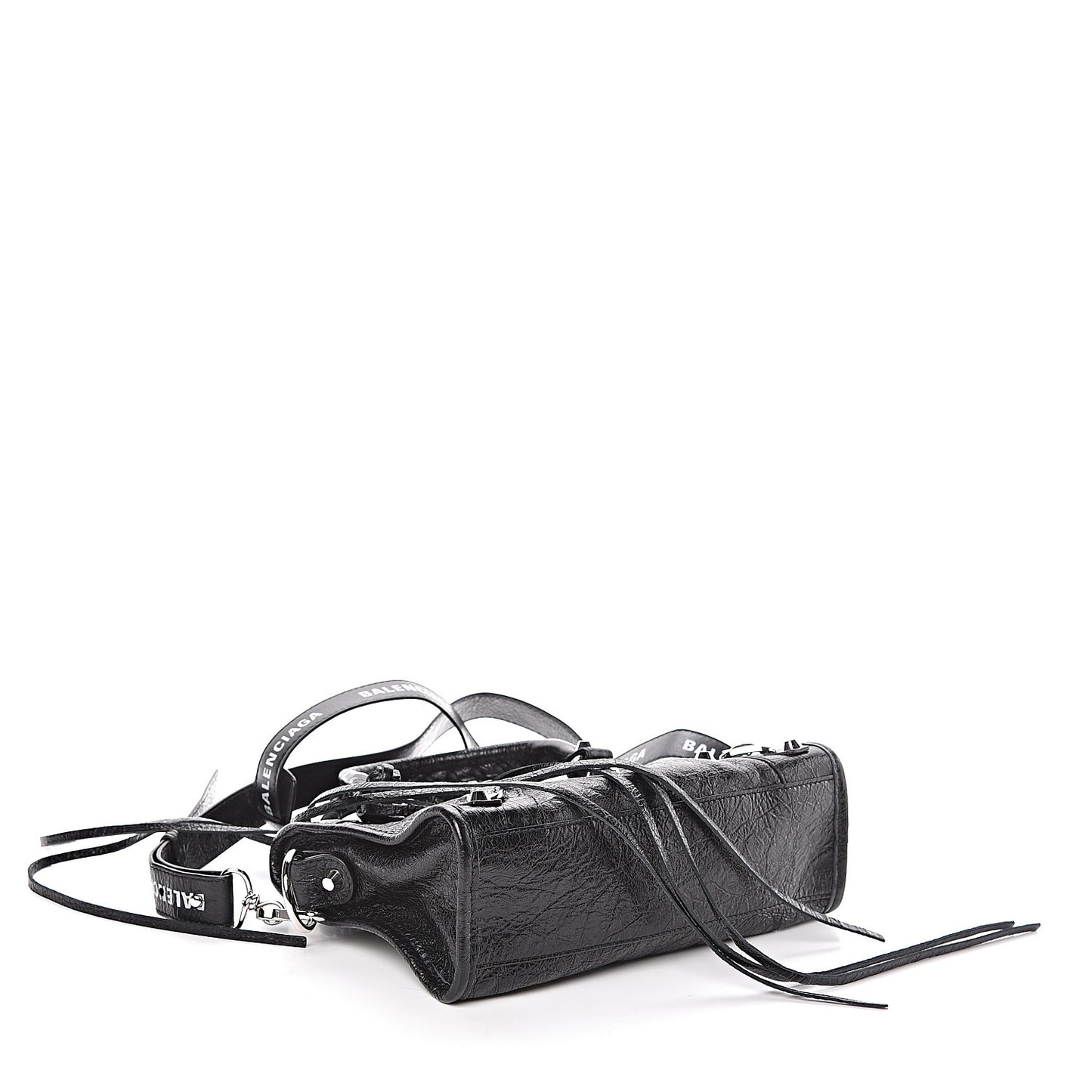 Agneau Classic Silver Hardware Mini City Logo Strap Black White
