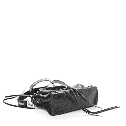 Balenciaga Agneau Classic Silver Hardware Mini City Logo Strap Black White 4 of 9