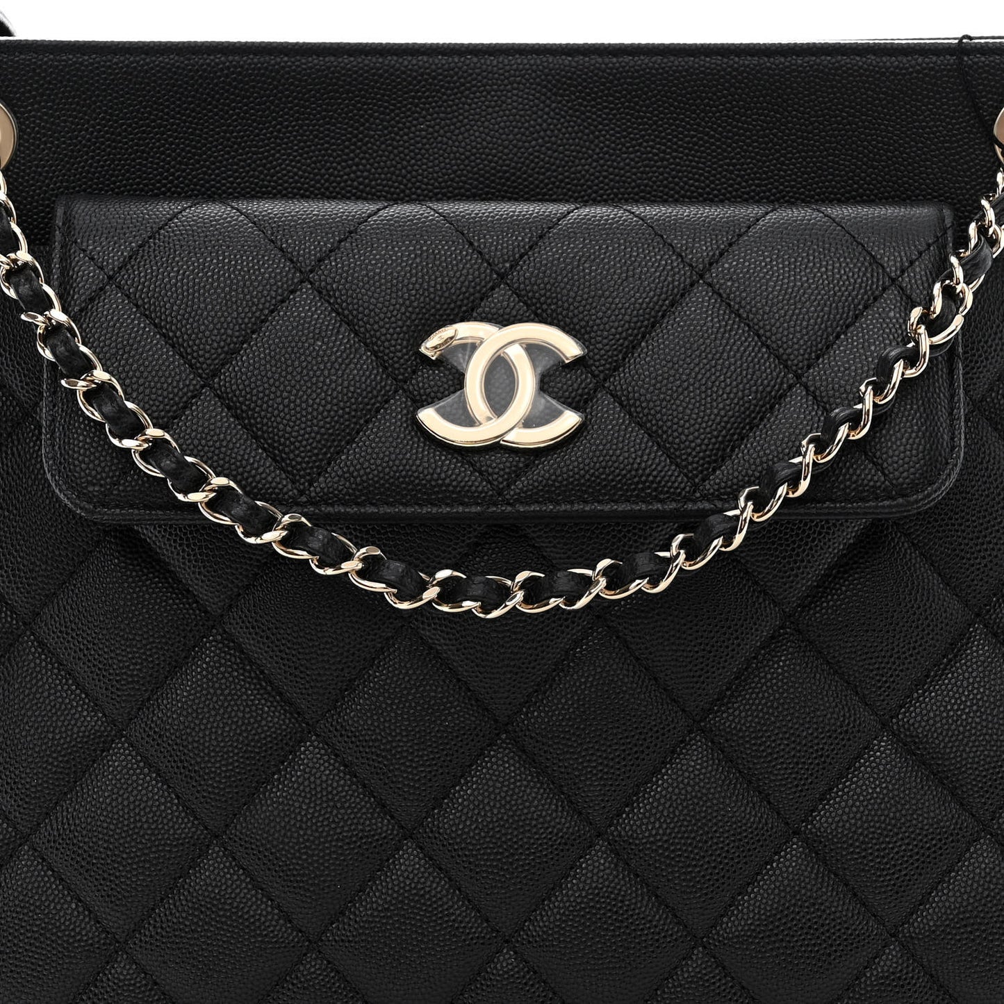 Caviar Quilted In Out Flap Shopping Tote Black