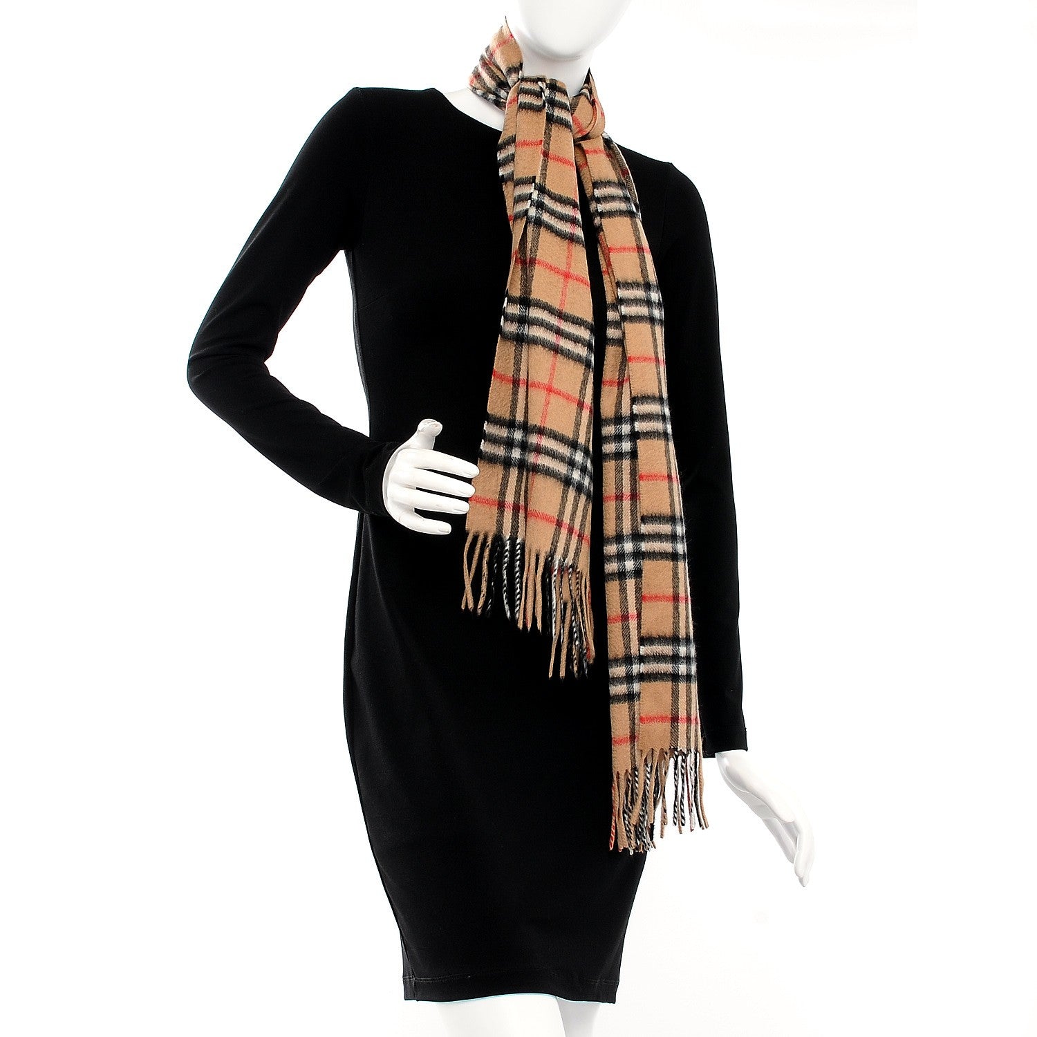 Burberry Cashmere House Check Fringe Scarf Camel 2 of 3
