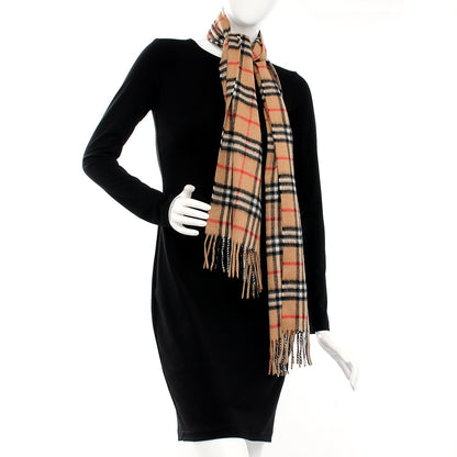Burberry Cashmere House Check Fringe Scarf Camel 2 of 3