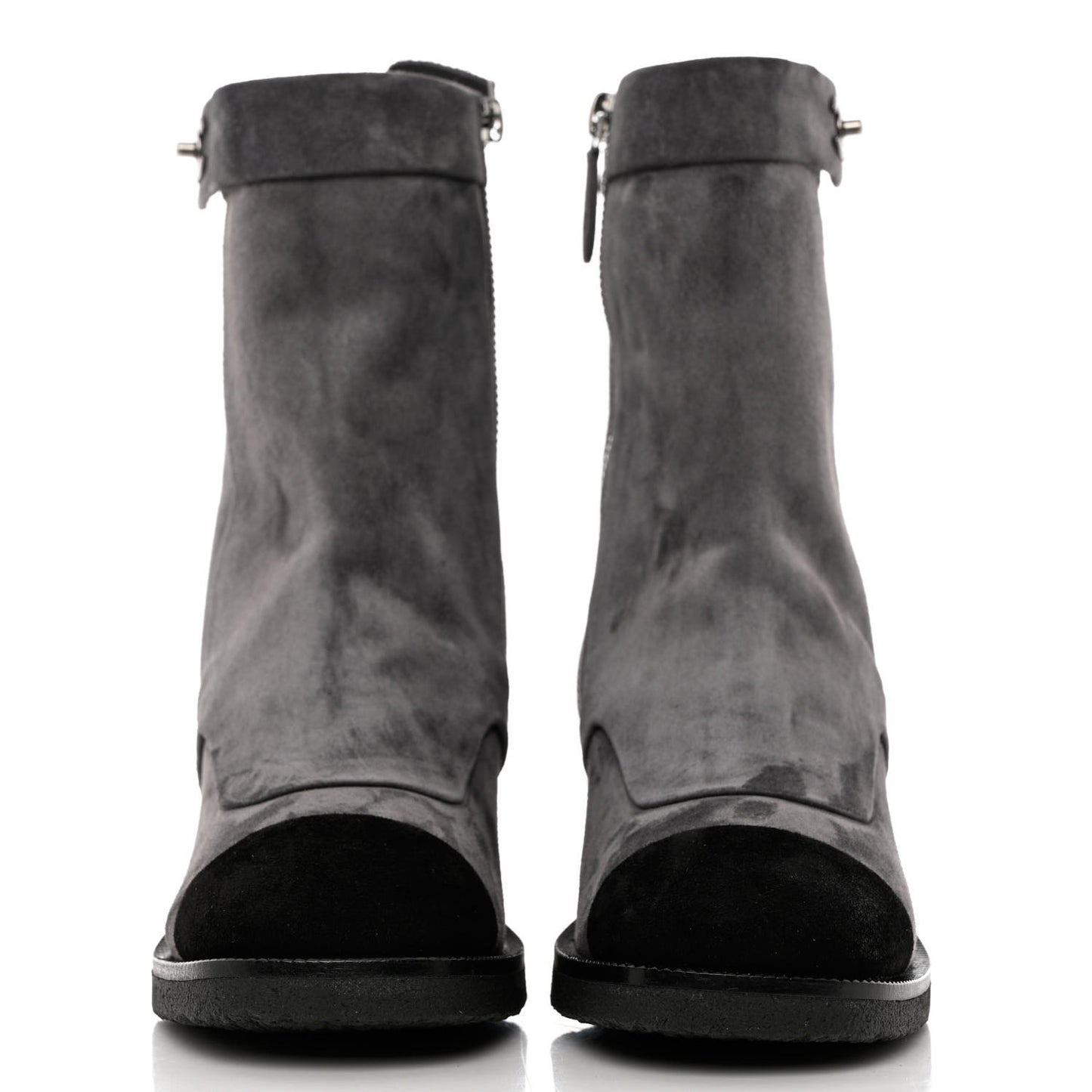 Suede Calfskin Cap Toe Short Boots 35 Dark Grey Black