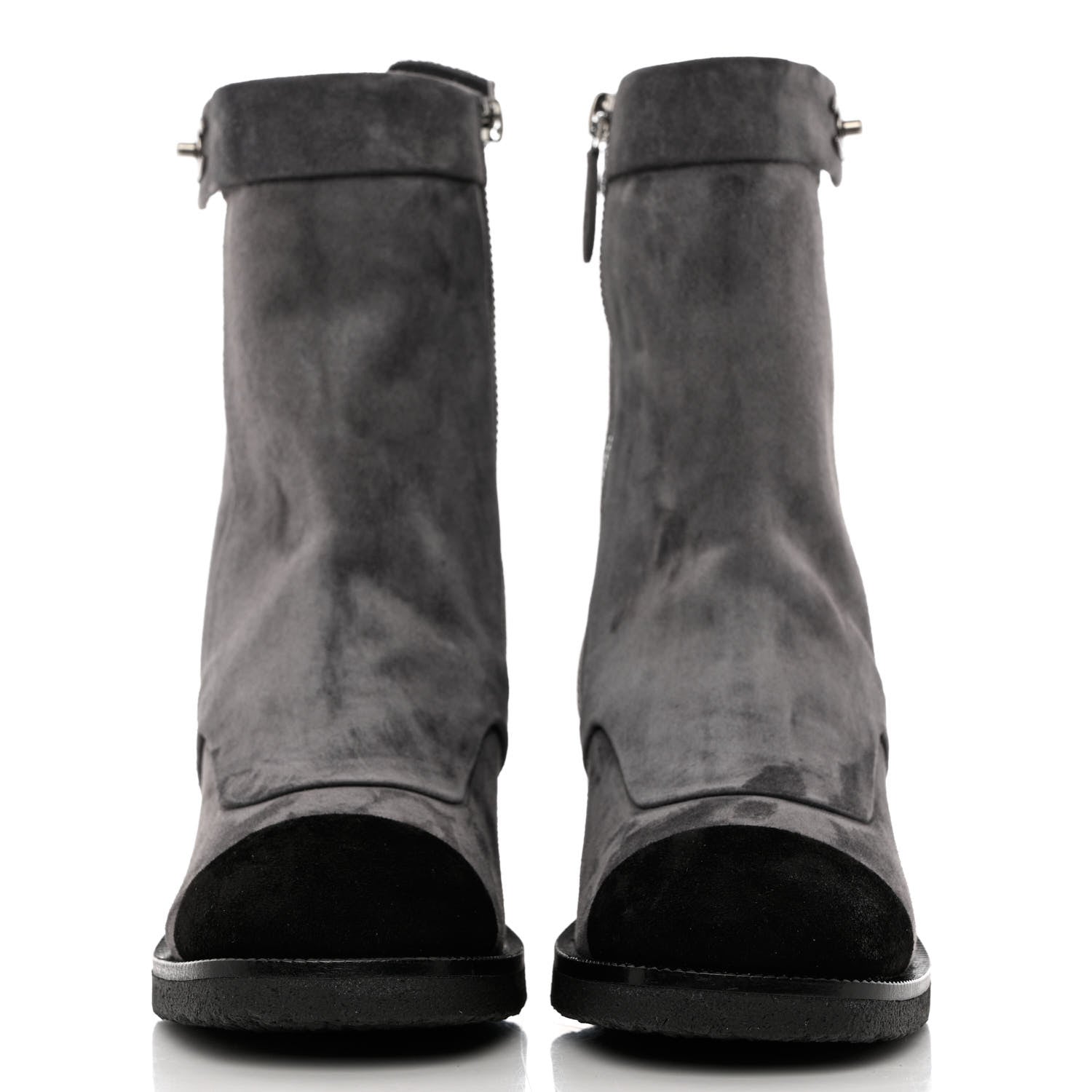 Chanel Suede Calfskin Cap Toe Short Boots 35 Dark Grey Black 2 of 10