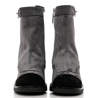 Chanel Suede Calfskin Cap Toe Short Boots 35 Dark Grey Black 2 of 10