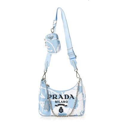 Prada Nylon Drill Logo Embroidered Re-Edition 2005 Shoulder Bag Celeste White 1 of 10