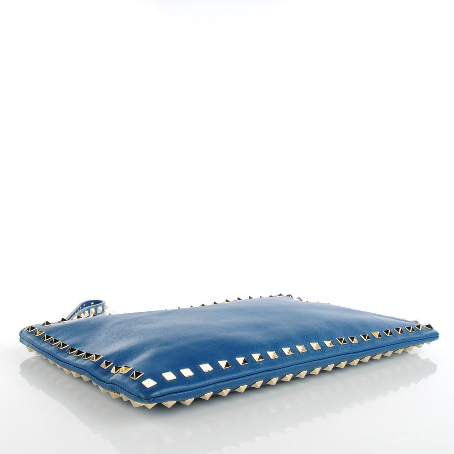 Vitello Large Rockstud Zip Wristlet Pouch Blu Delft