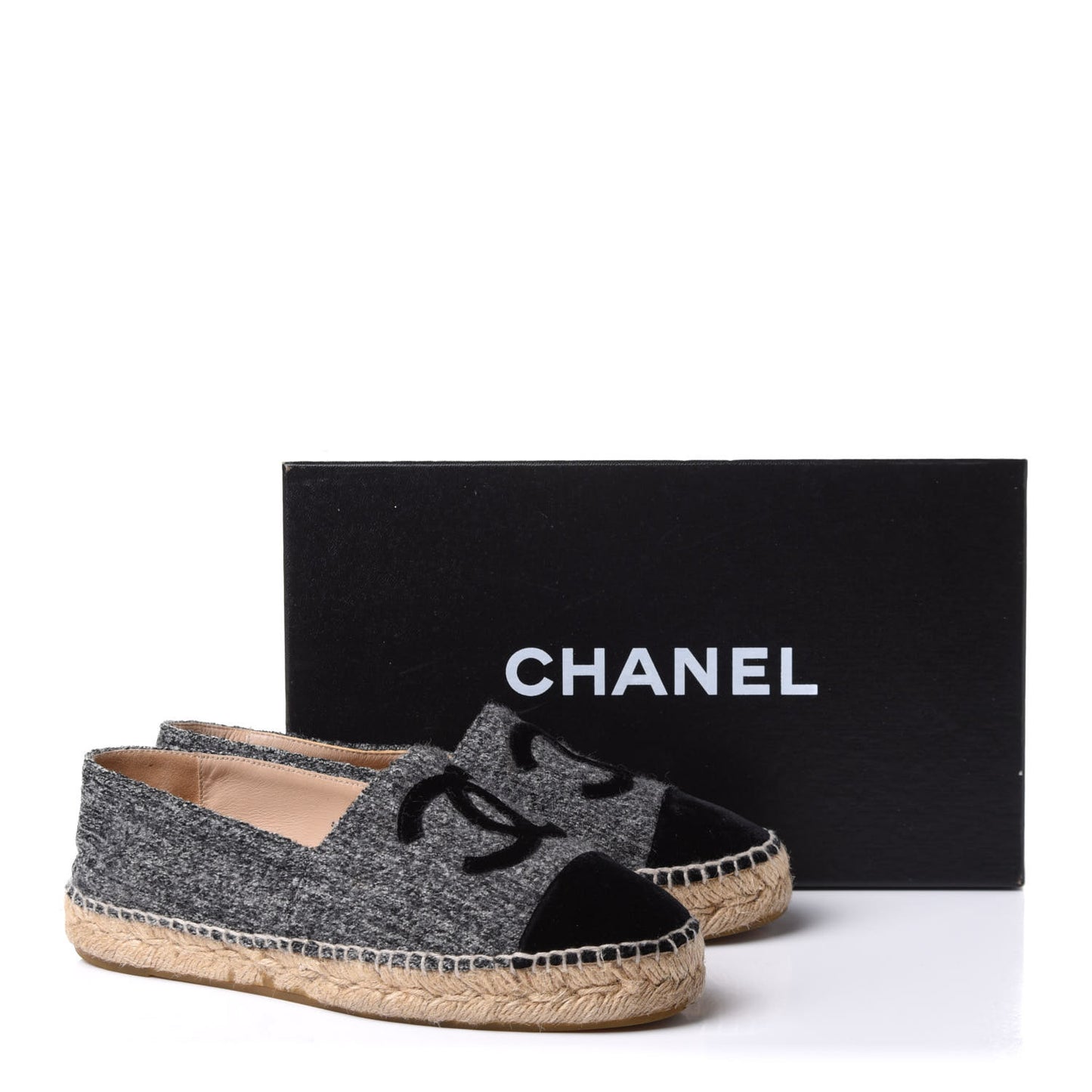 Tweed Velvet CC Espadrilles 36 Grey Black
