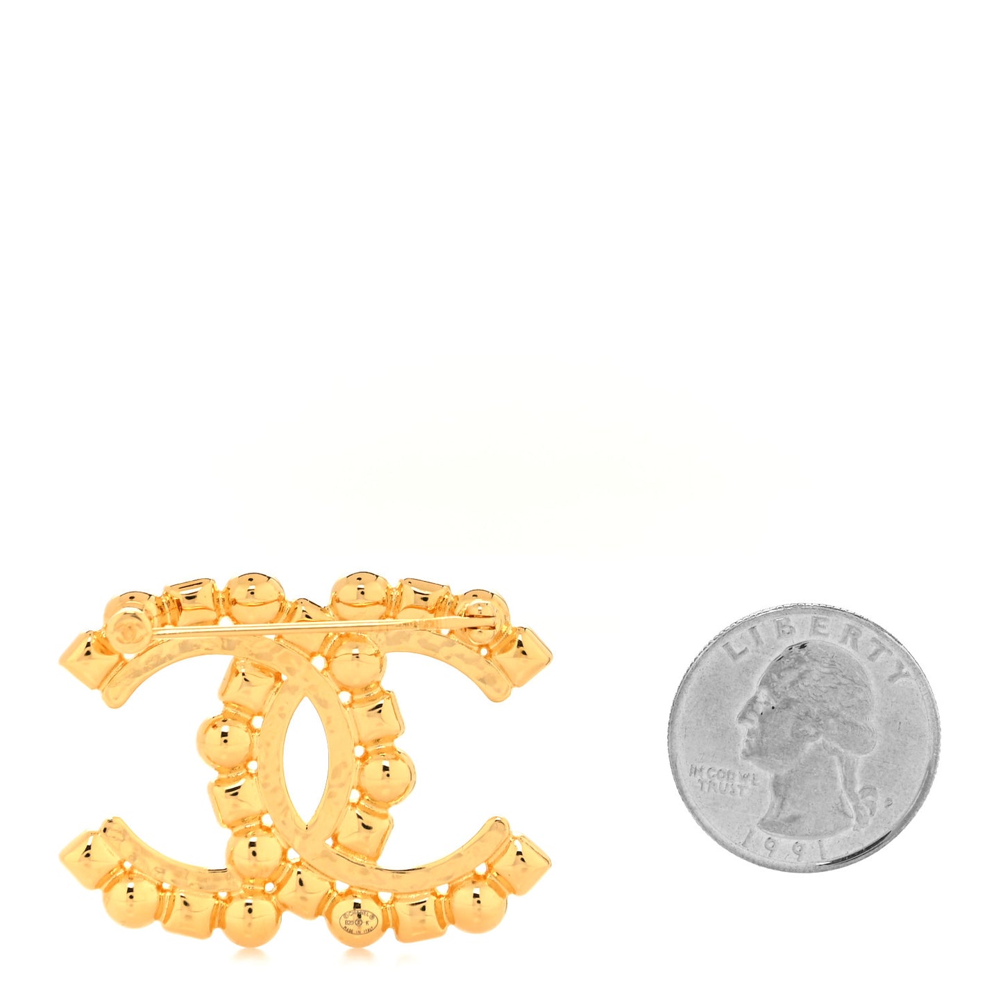 Metal Crystal Pearl CC Crystal Brooch Gold