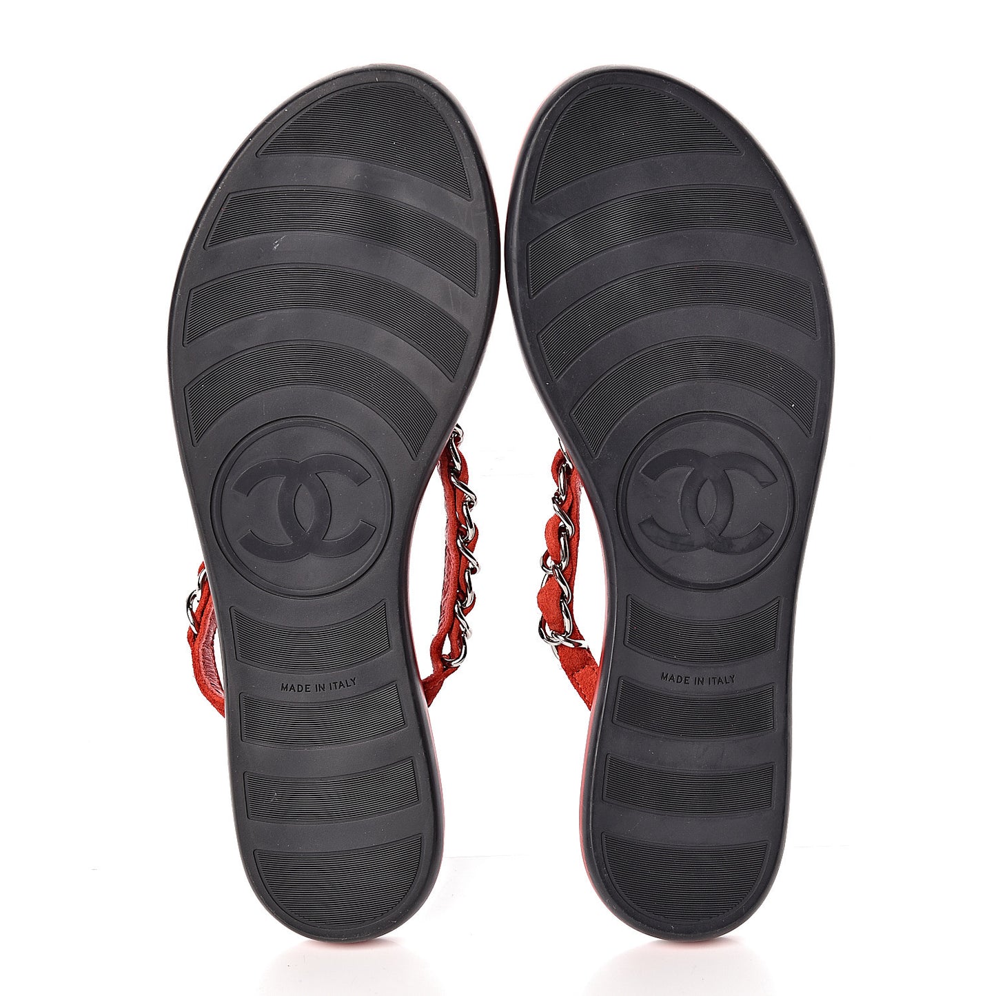 Suede Calfskin Quilted Chain Thong Sandals 36.5 Red