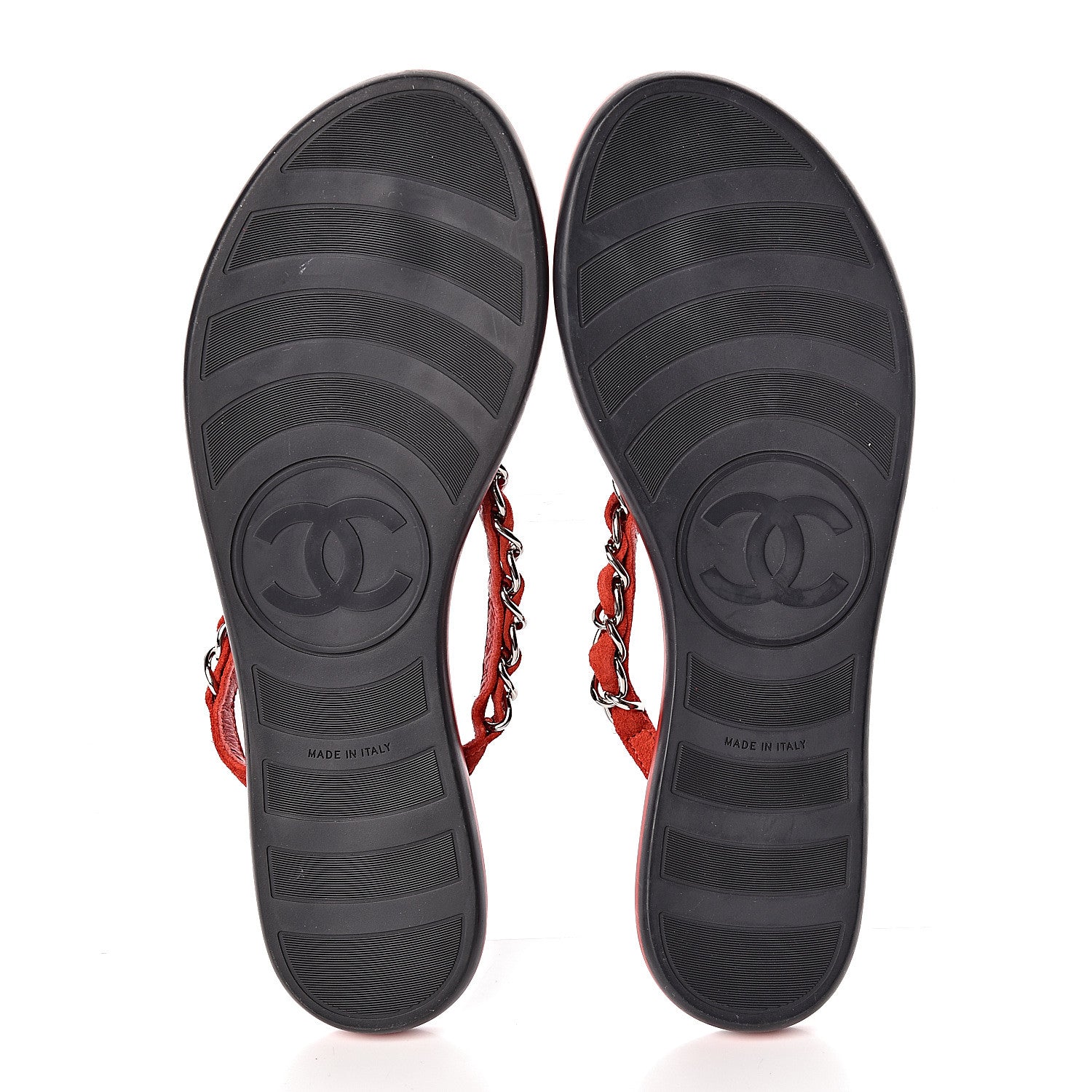 Chanel Suede Calfskin Quilted Chain Thong Sandals 36.5 Red 9 of 12