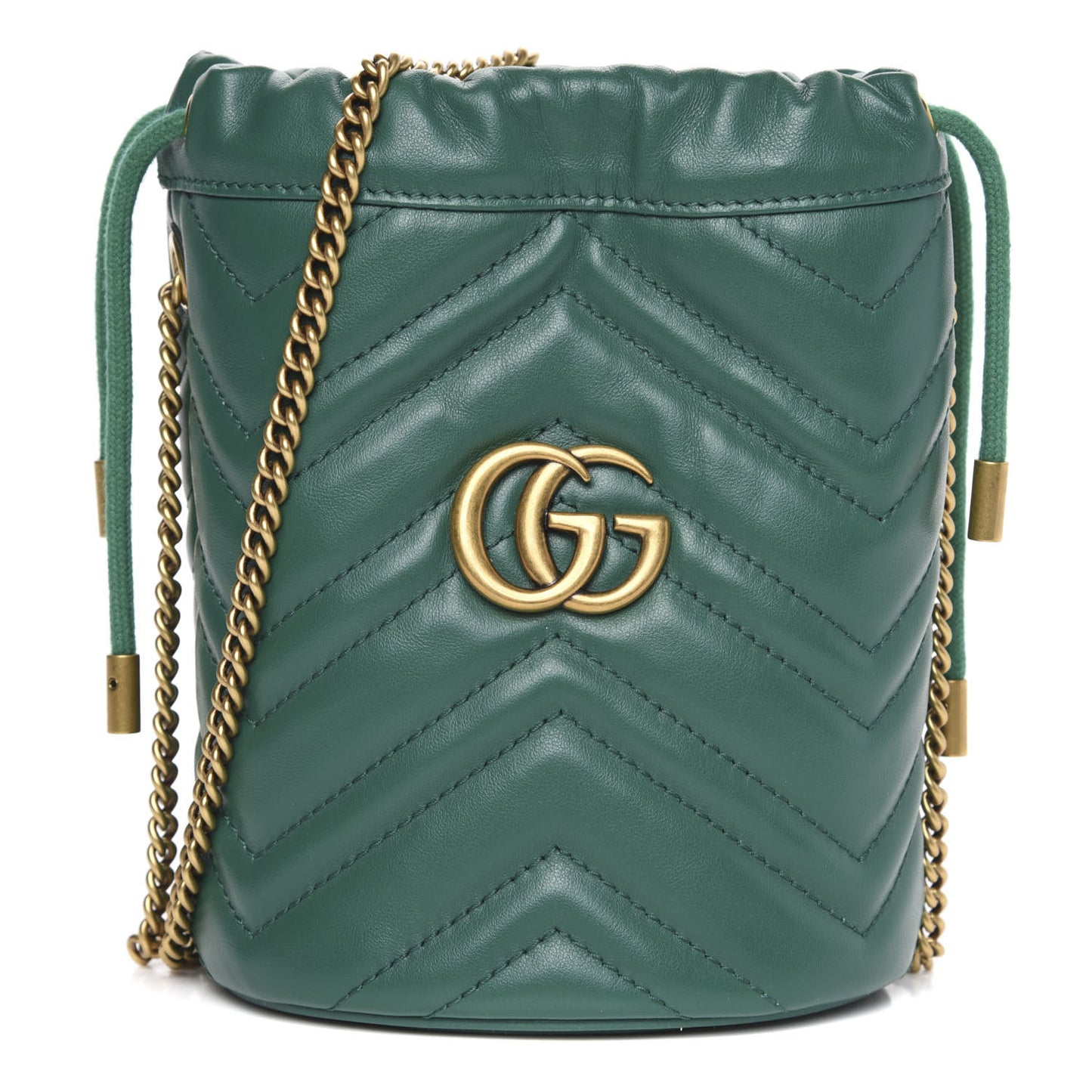 Calfskin Matelasse Mini GG Marmont 2.0 Bucket Bag Emerald Green