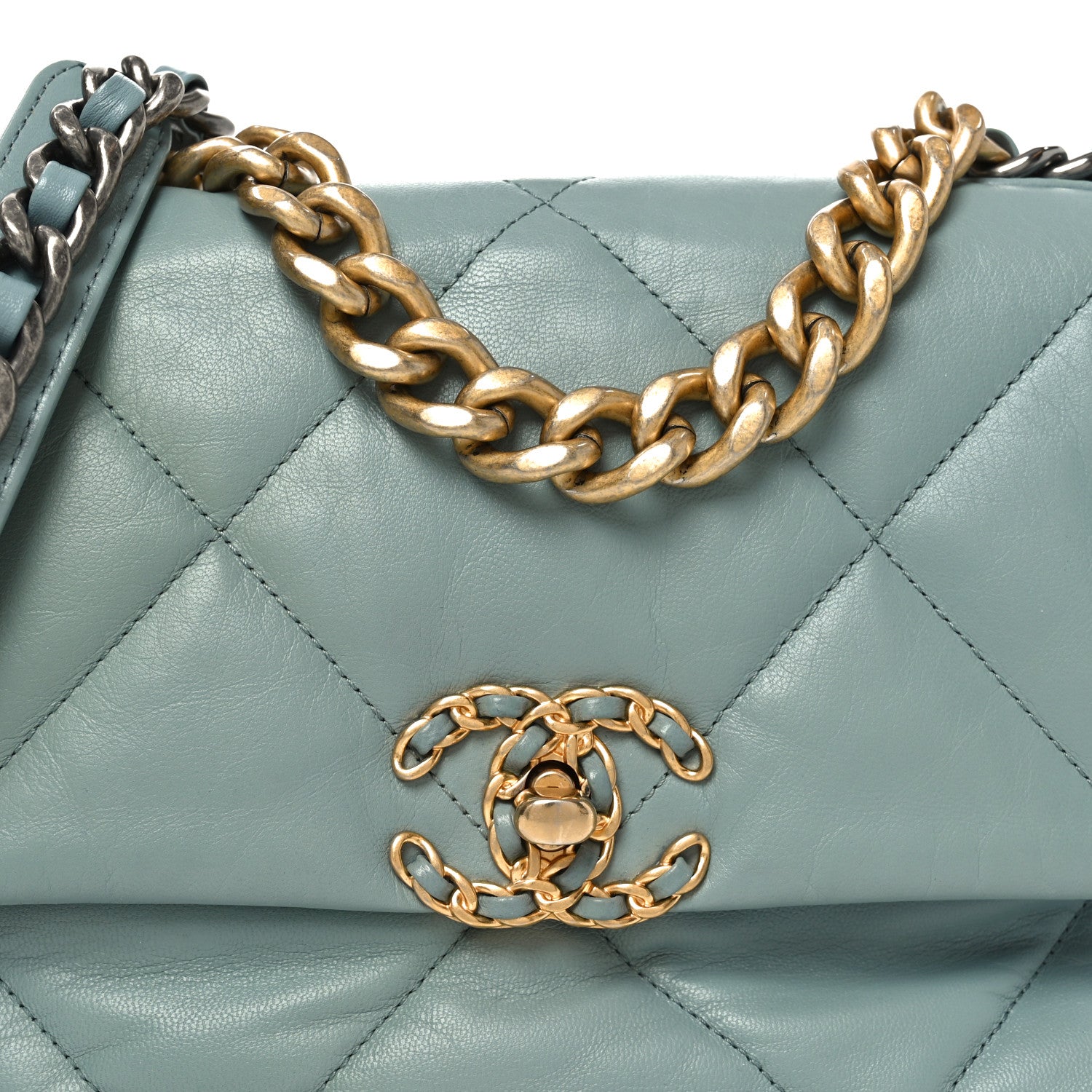 Chanel Goatskin Quilted Medium Chanel 19 Flap Light Blue 8 of 10