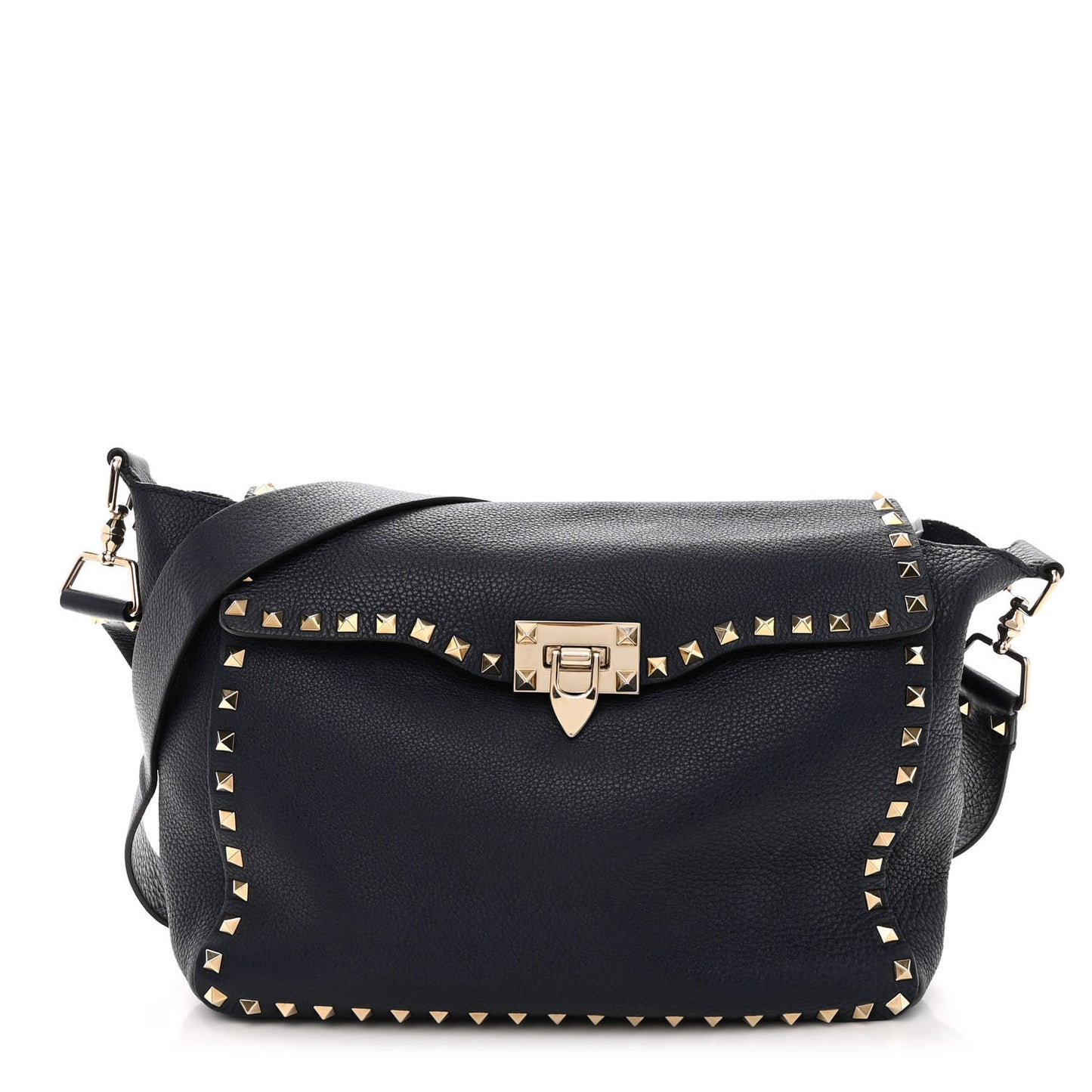 Pebbled Calfskin Rockstud Flip Lock Flap Messenger Satchel Marine
